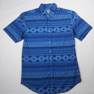Rsvlts Mens button up shirt small aztec print Blue Short Sleeve Casual